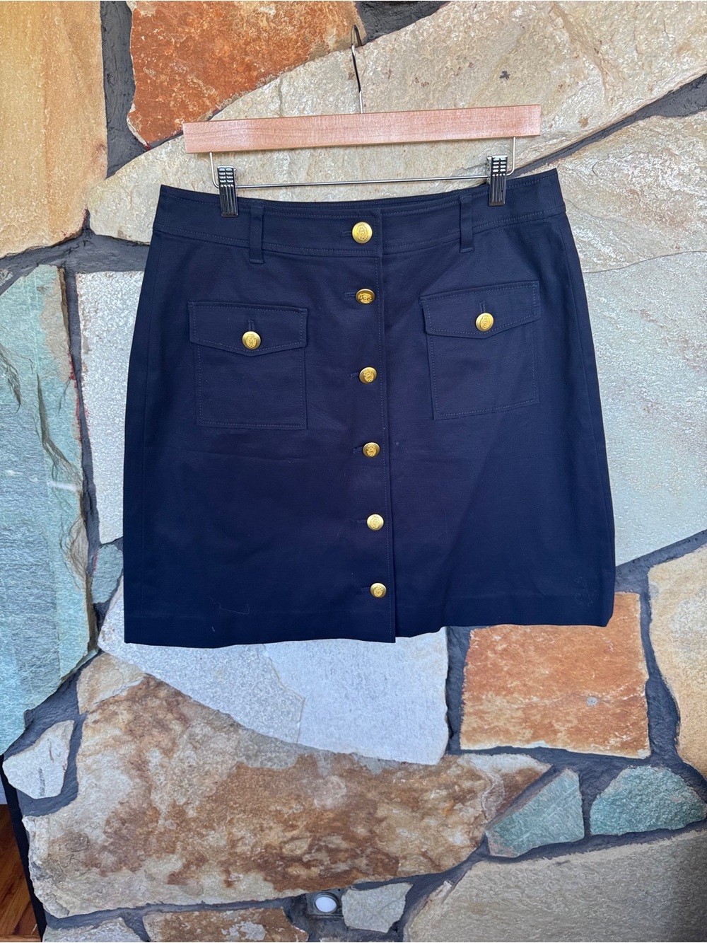 Brooks Brothers Navy Button-Front Mini Skirt with Gold Buttons